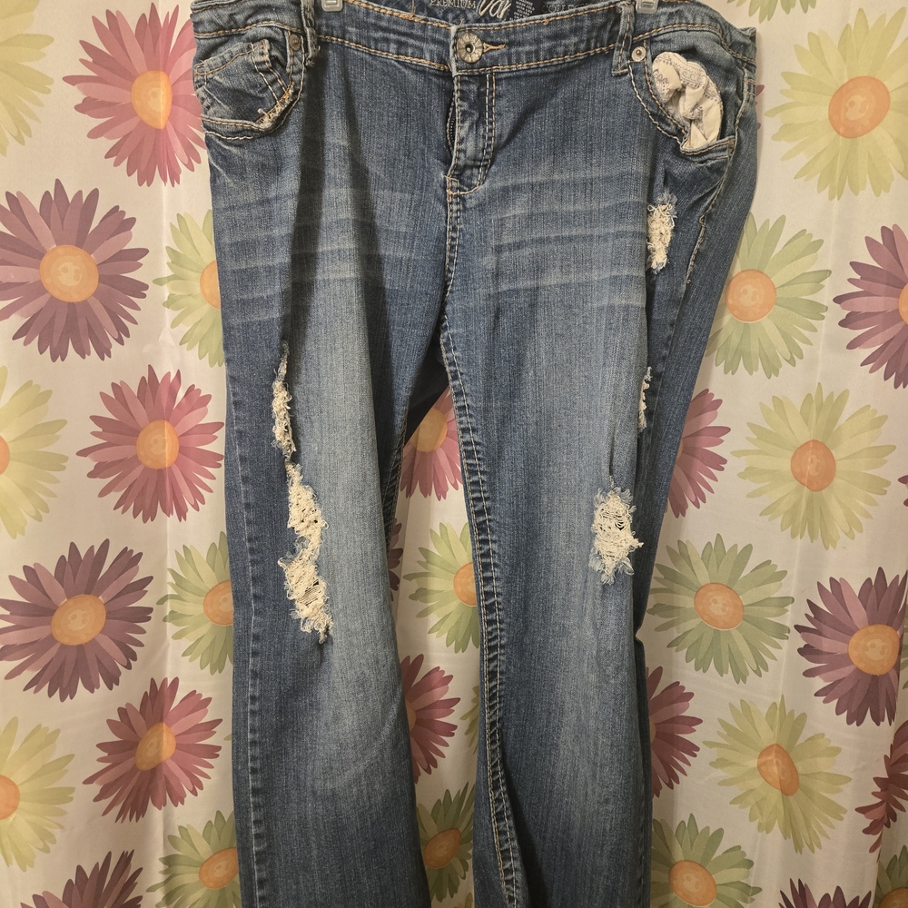 Vanity Blue Distressed Straight Leg Jeans
